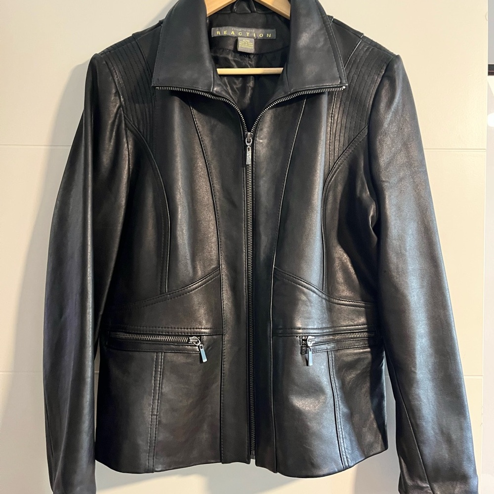Kenneth Cole Reaction Black Leather Moto Jacket